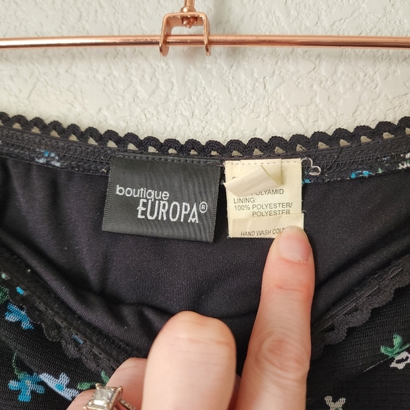BOUTIQUE EUROPA x VINTAGE 90s mini floral sheer overlay skirt lettuce hem M - Picture 3 of 10